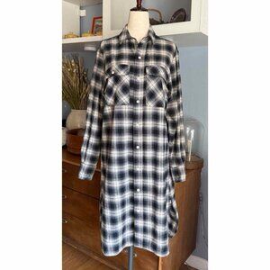 R13 Flannel Shirt Dress Plaid Black Gray Size S